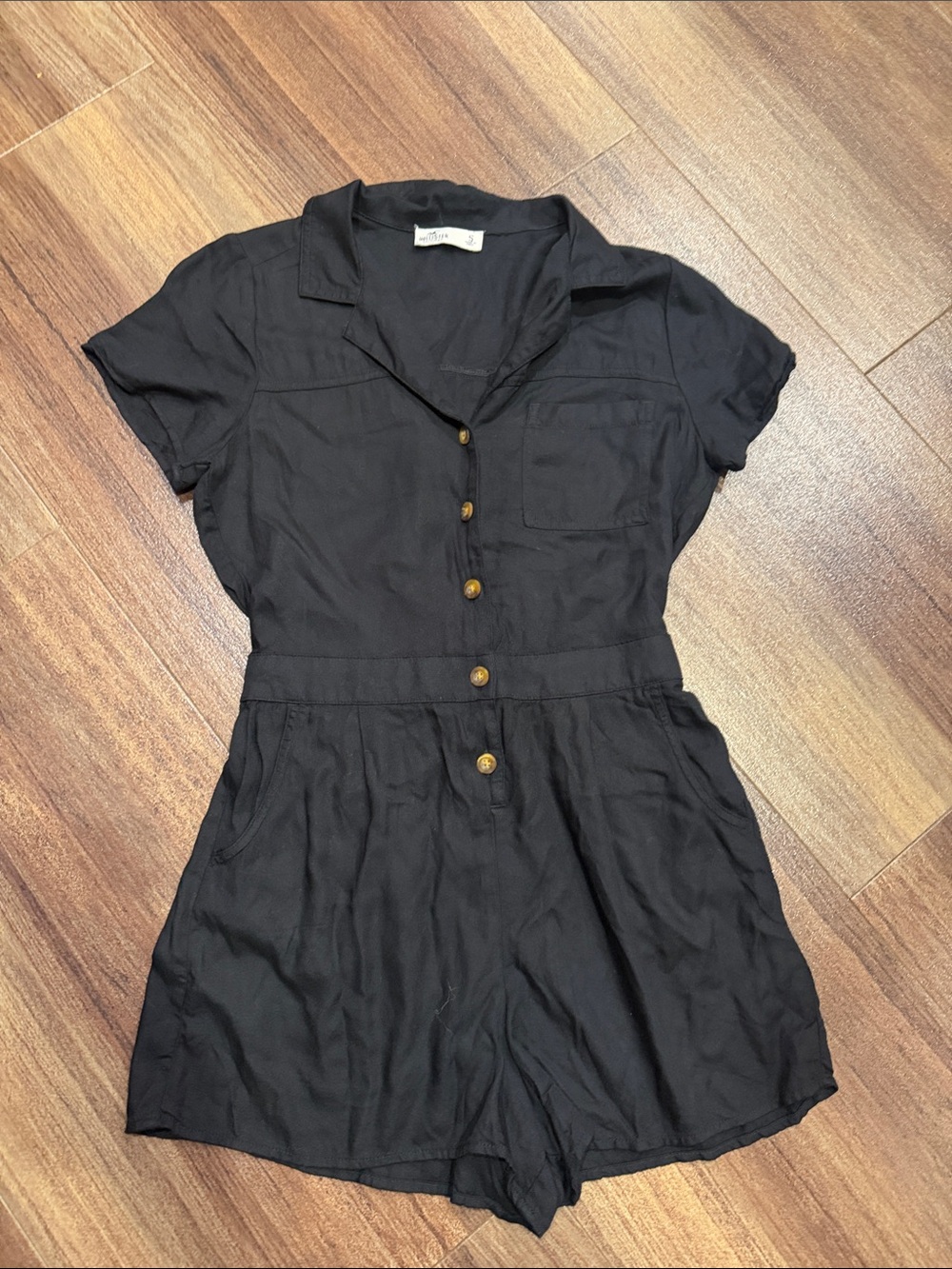 Hollister Black Short Sleeve Button-Front Romper Dress